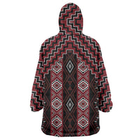 New Zealand Aotearoa Wearable Blanket Hoodie Red Poutama With Taniko Pattern LT05 - Polynesian Pride