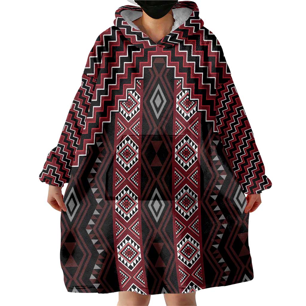 New Zealand Aotearoa Wearable Blanket Hoodie Red Poutama With Taniko Pattern LT05 - Polynesian Pride