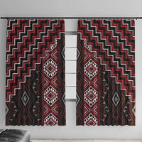 New Zealand Aotearoa Window Curtain Red Poutama With Taniko Pattern LT05 With Hooks Red - Polynesian Pride