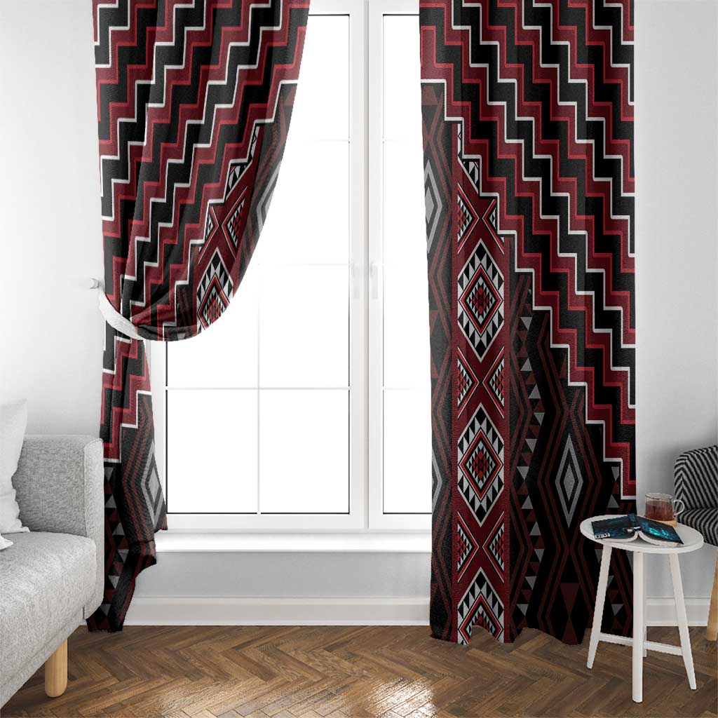 New Zealand Aotearoa Window Curtain Red Poutama With Taniko Pattern LT05 - Polynesian Pride