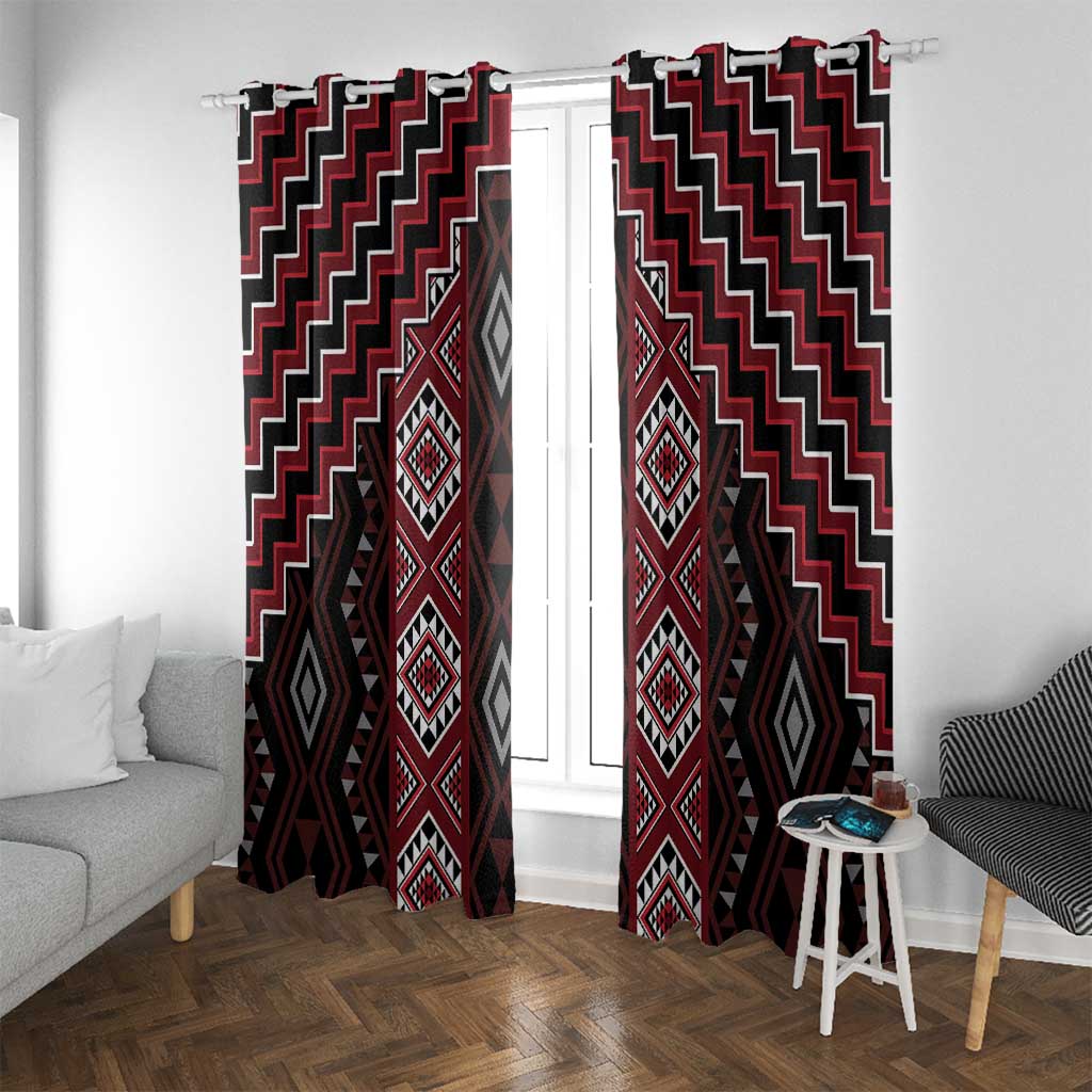 New Zealand Aotearoa Window Curtain Red Poutama With Taniko Pattern LT05 With Grommets Red - Polynesian Pride