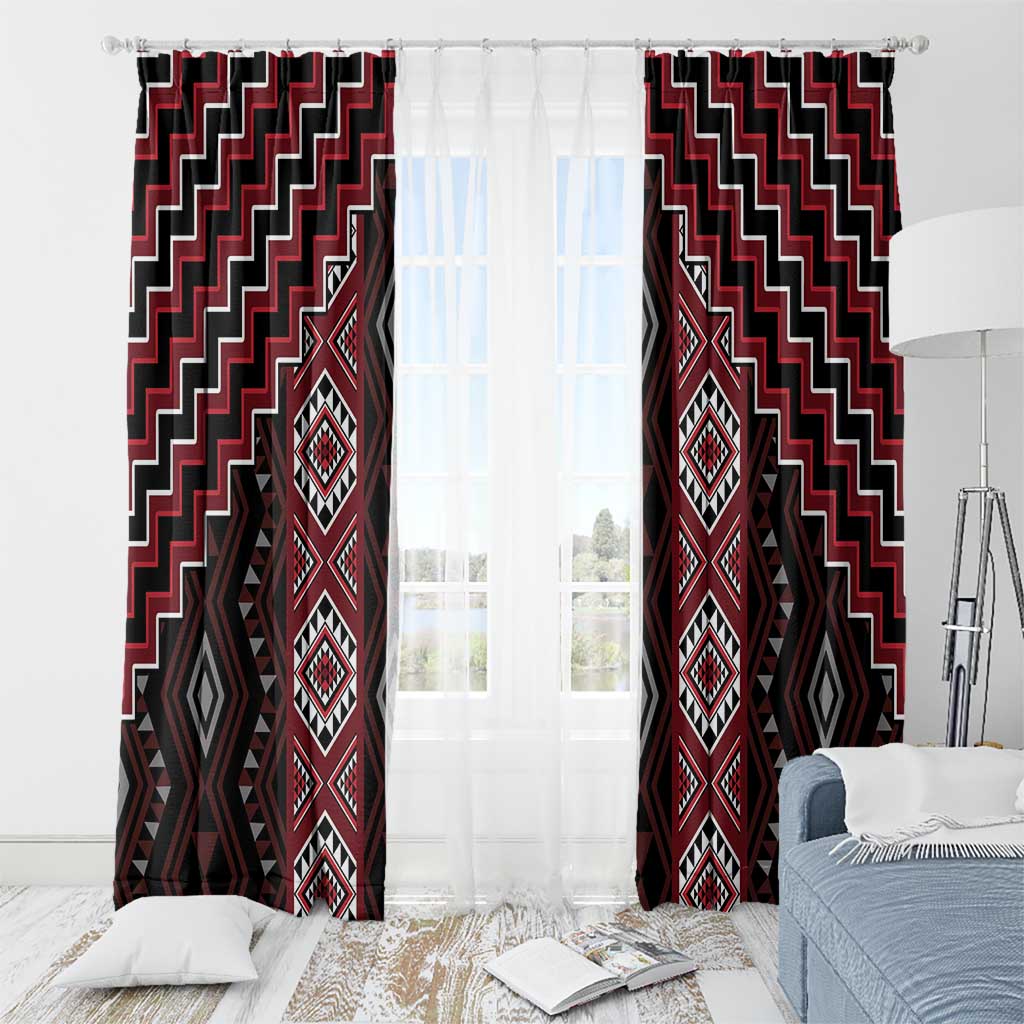 New Zealand Aotearoa Window Curtain Red Poutama With Taniko Pattern LT05 - Polynesian Pride