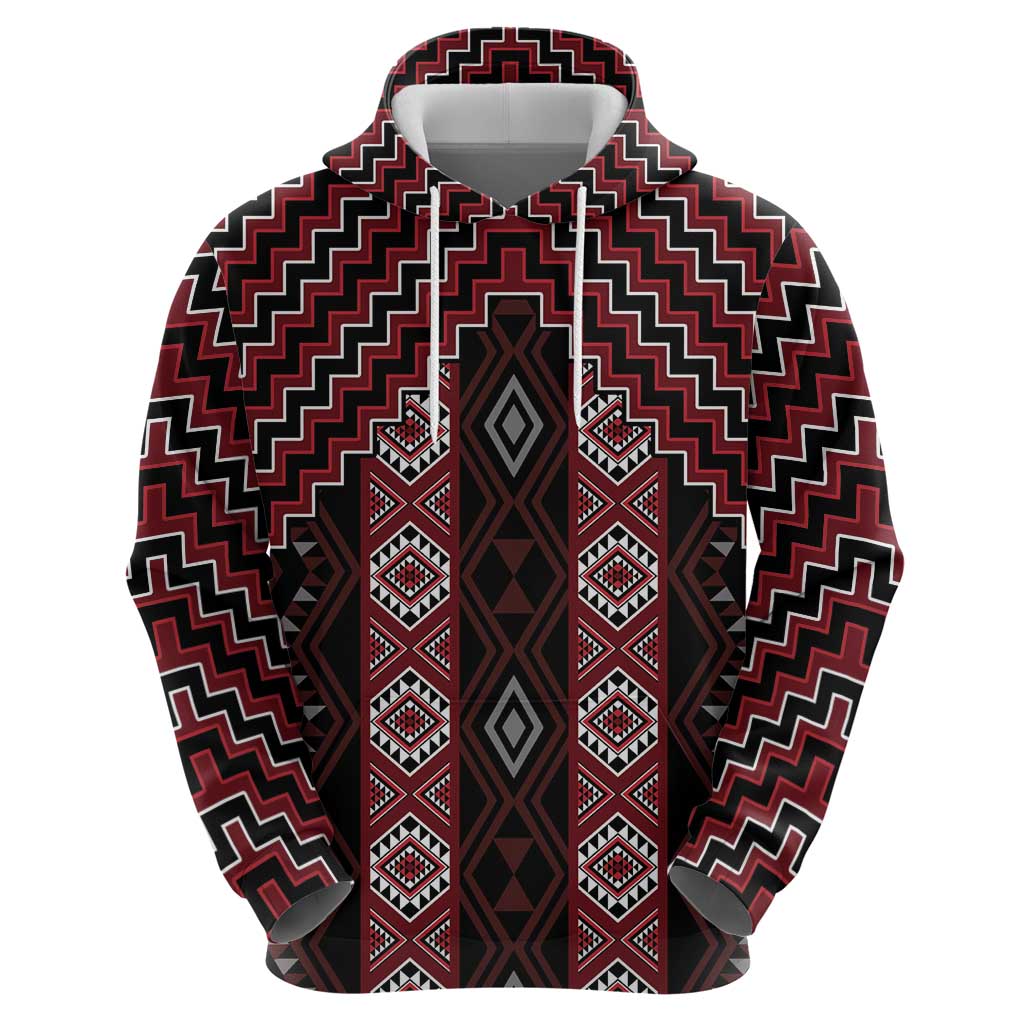 New Zealand Aotearoa Zip Hoodie Red Poutama With Taniko Pattern LT05