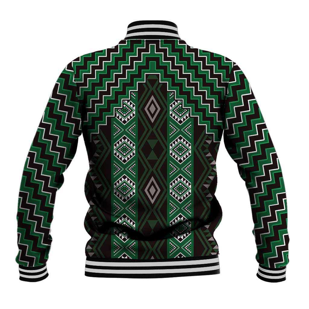 New Zealand Aotearoa Baseball Jacket Green Poutama With Taniko Pattern LT05 - Polynesian Pride