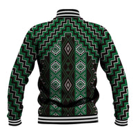 New Zealand Aotearoa Baseball Jacket Green Poutama With Taniko Pattern LT05 - Polynesian Pride