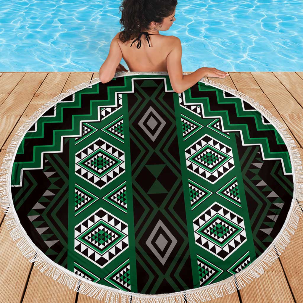 New Zealand Aotearoa Beach Blanket Green Poutama With Taniko Pattern LT05 - Polynesian Pride