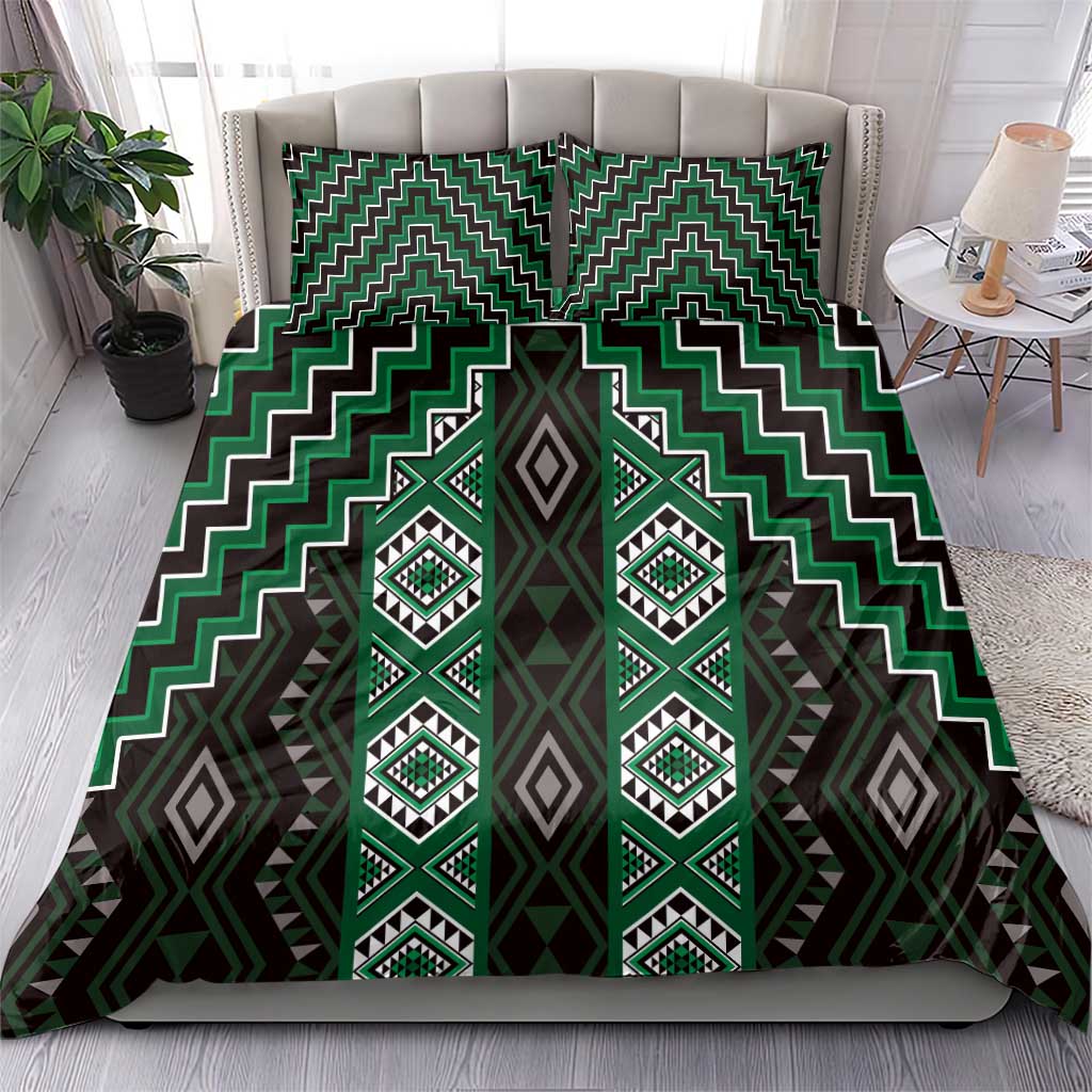 New Zealand Aotearoa Bedding Set Green Poutama With Taniko Pattern LT05