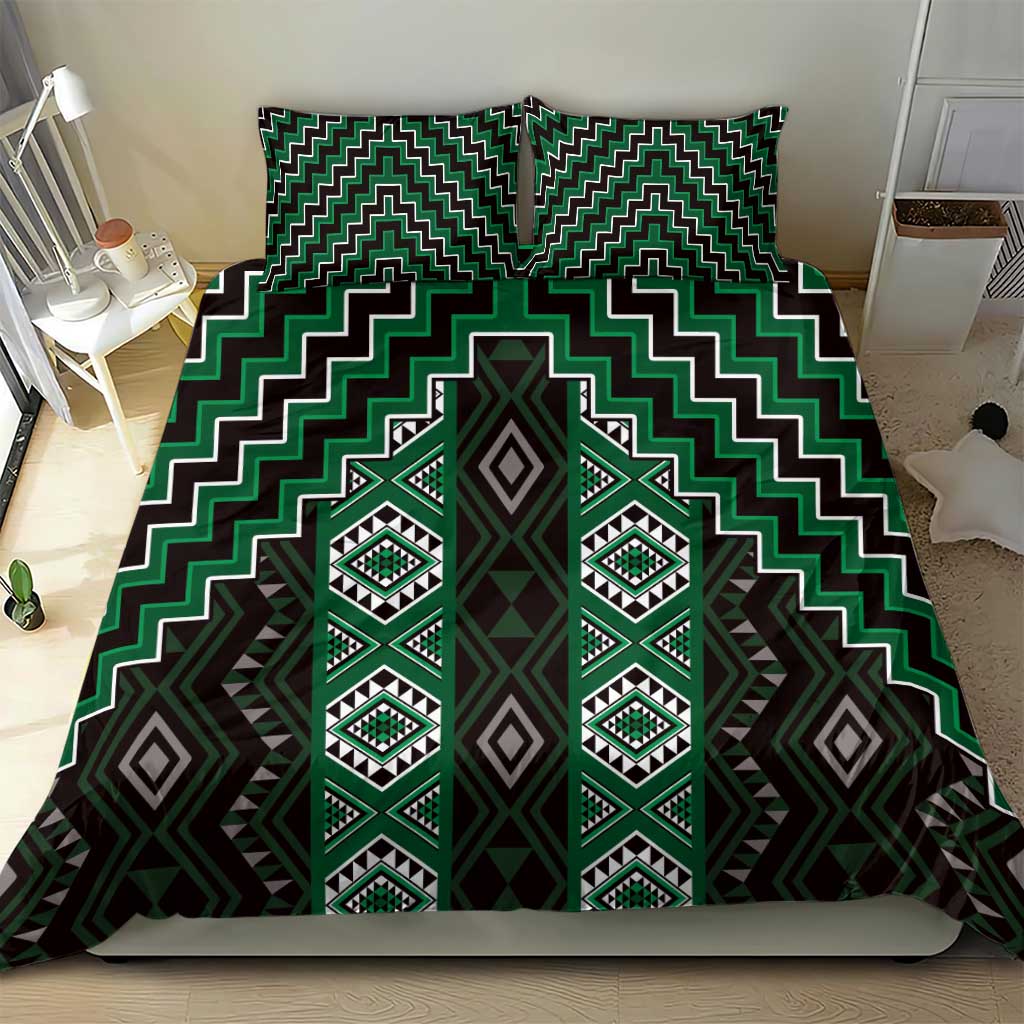 New Zealand Aotearoa Bedding Set Green Poutama With Taniko Pattern LT05