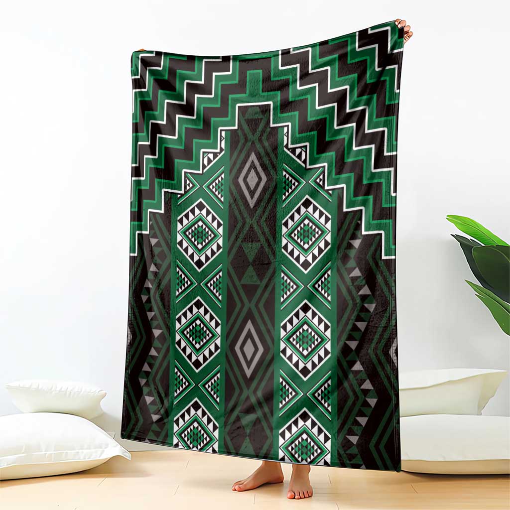 New Zealand Aotearoa Blanket Green Poutama With Taniko Pattern LT05 - Polynesian Pride