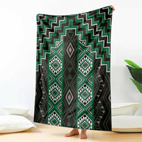 New Zealand Aotearoa Blanket Green Poutama With Taniko Pattern LT05 - Polynesian Pride