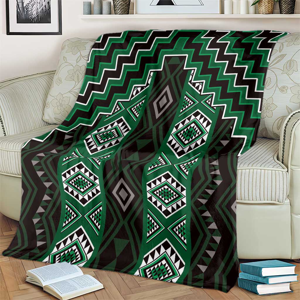New Zealand Aotearoa Blanket Green Poutama With Taniko Pattern LT05 - Polynesian Pride