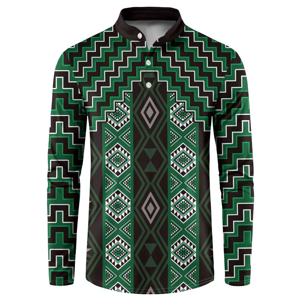 New Zealand Aotearoa Button Sweatshirt Green Poutama With Taniko Pattern LT05 Green - Polynesian Pride