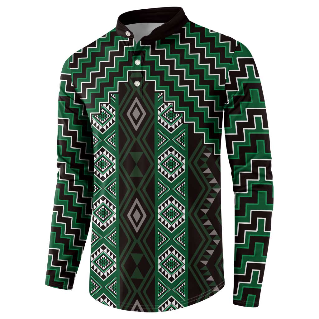 New Zealand Aotearoa Button Sweatshirt Green Poutama With Taniko Pattern LT05 - Polynesian Pride