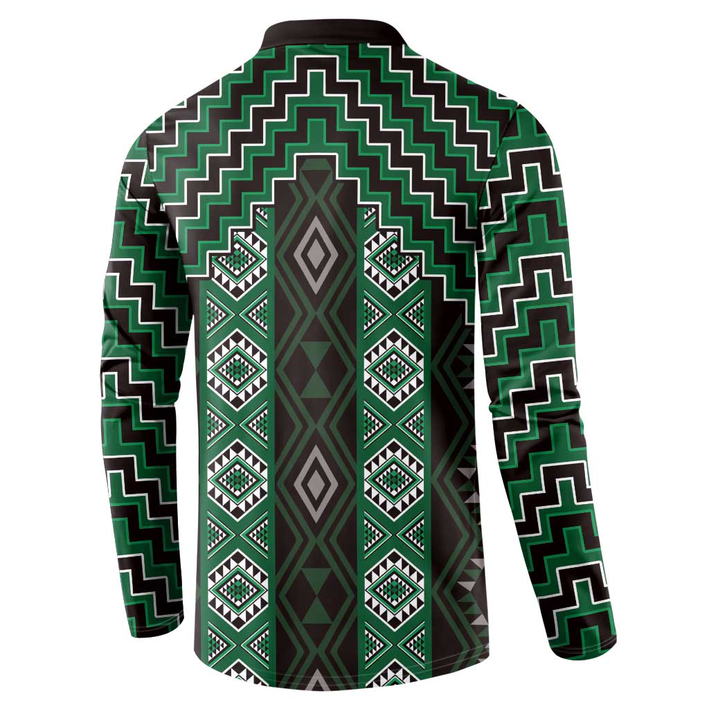 New Zealand Aotearoa Button Sweatshirt Green Poutama With Taniko Pattern LT05 - Polynesian Pride