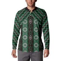 New Zealand Aotearoa Button Sweatshirt Green Poutama With Taniko Pattern LT05 - Polynesian Pride