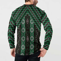 New Zealand Aotearoa Button Sweatshirt Green Poutama With Taniko Pattern LT05 - Polynesian Pride