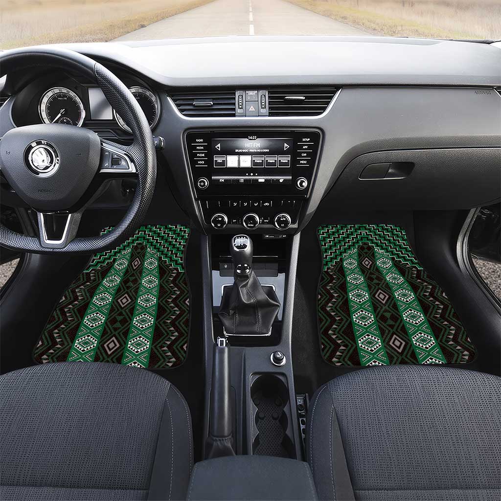 New Zealand Aotearoa Car Mats Green Poutama With Taniko Pattern LT05 Set 2pcs - Front Green - Polynesian Pride