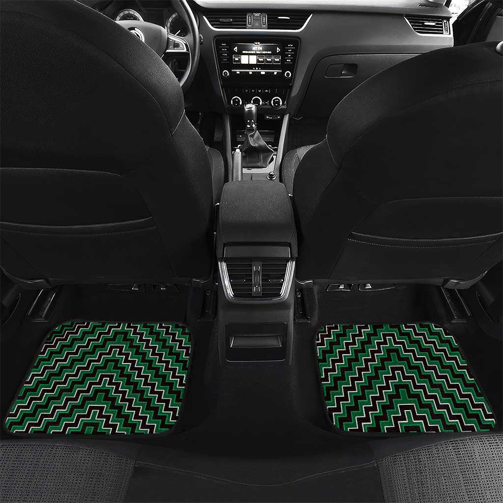 New Zealand Aotearoa Car Mats Green Poutama With Taniko Pattern LT05 Set 2pcs - Back Green - Polynesian Pride