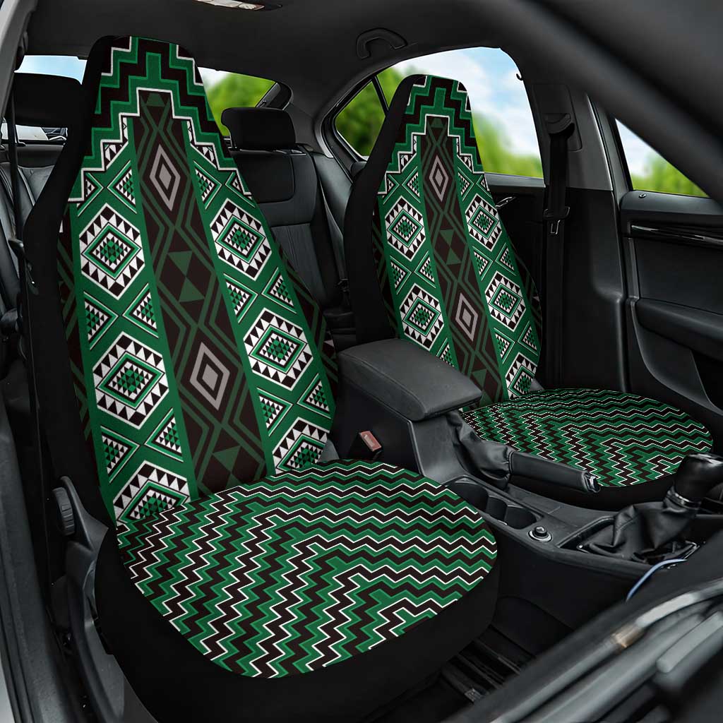 New Zealand Aotearoa Car Seat Cover Green Poutama With Taniko Pattern LT05