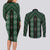 New Zealand Aotearoa Couples Matching Long Sleeve Bodycon Dress and Long Sleeve Button Shirt Green Poutama With Taniko Pattern LT05