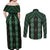 New Zealand Aotearoa Couples Matching Off Shoulder Maxi Dress and Long Sleeve Button Shirt Green Poutama With Taniko Pattern LT05