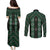 New Zealand Aotearoa Couples Matching Puletasi and Long Sleeve Button Shirt Green Poutama With Taniko Pattern LT05