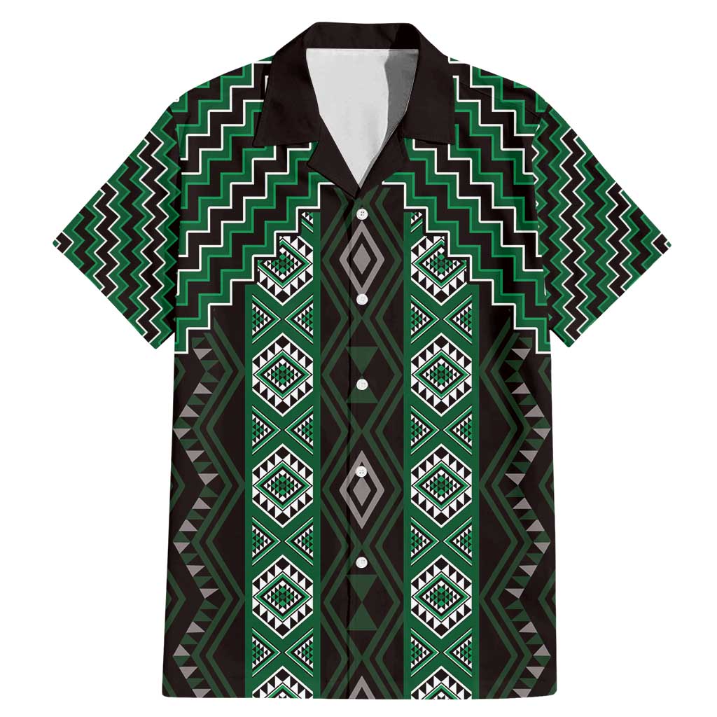 New Zealand Aotearoa Family Matching Mermaid Dress and Hawaiian Shirt Green Poutama With Taniko Pattern LT05
