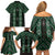 New Zealand Aotearoa Family Matching Off Shoulder Short Dress and Hawaiian Shirt Green Poutama With Taniko Pattern LT05