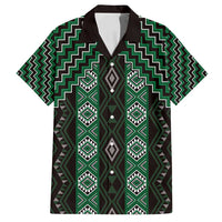 New Zealand Aotearoa Family Matching Off Shoulder Short Dress and Hawaiian Shirt Green Poutama With Taniko Pattern LT05