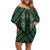 New Zealand Aotearoa Family Matching Off Shoulder Short Dress and Hawaiian Shirt Green Poutama With Taniko Pattern LT05