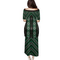 New Zealand Aotearoa Family Matching Puletasi and Hawaiian Shirt Green Poutama With Taniko Pattern LT05