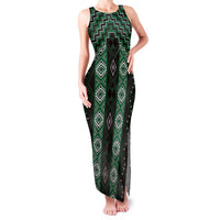 New Zealand Aotearoa Family Matching Tank Maxi Dress and Hawaiian Shirt Green Poutama With Taniko Pattern LT05