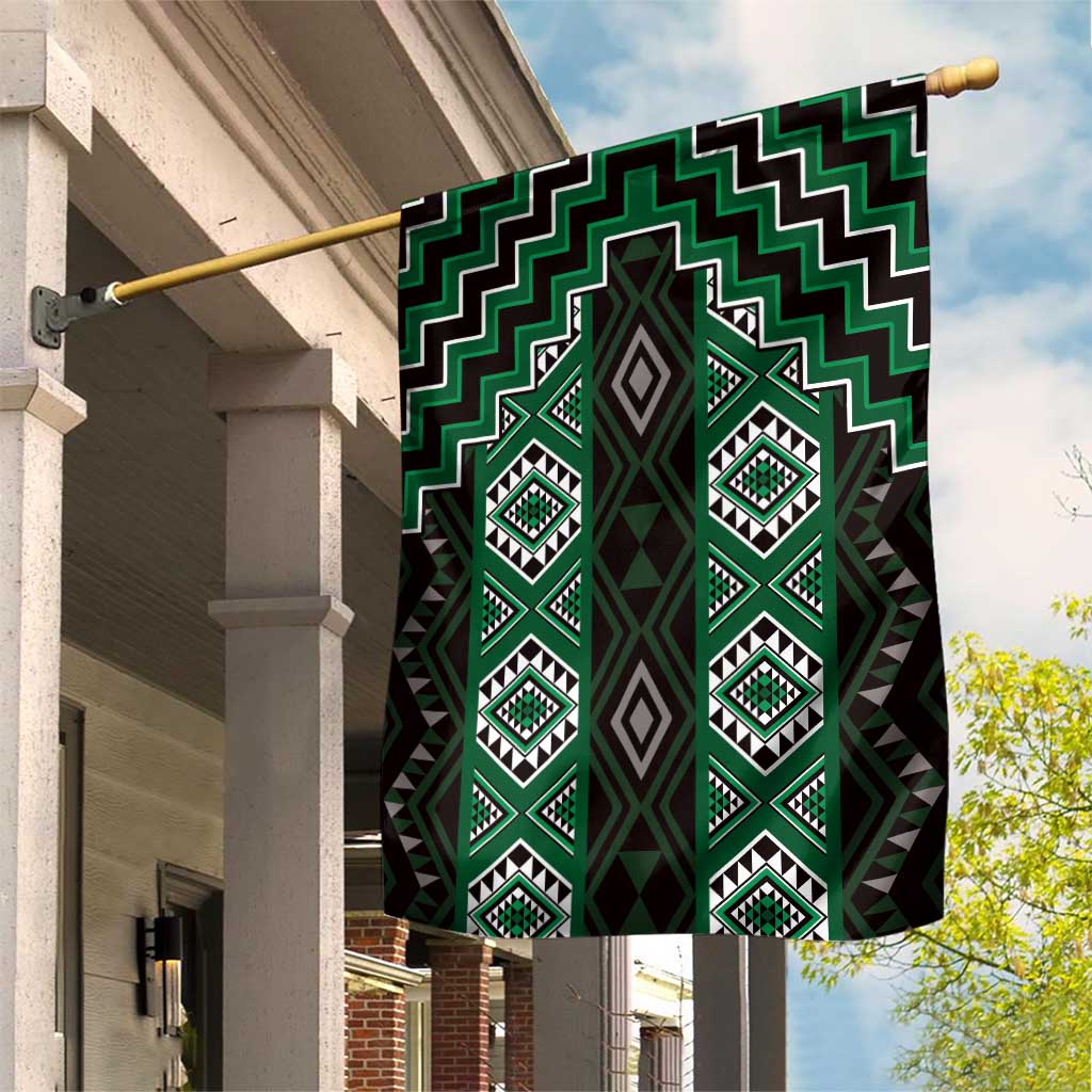 New Zealand Aotearoa Garden Flag Green Poutama With Taniko Pattern LT05