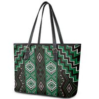 New Zealand Aotearoa Leather Tote Bag Green Poutama With Taniko Pattern LT05 - Polynesian Pride