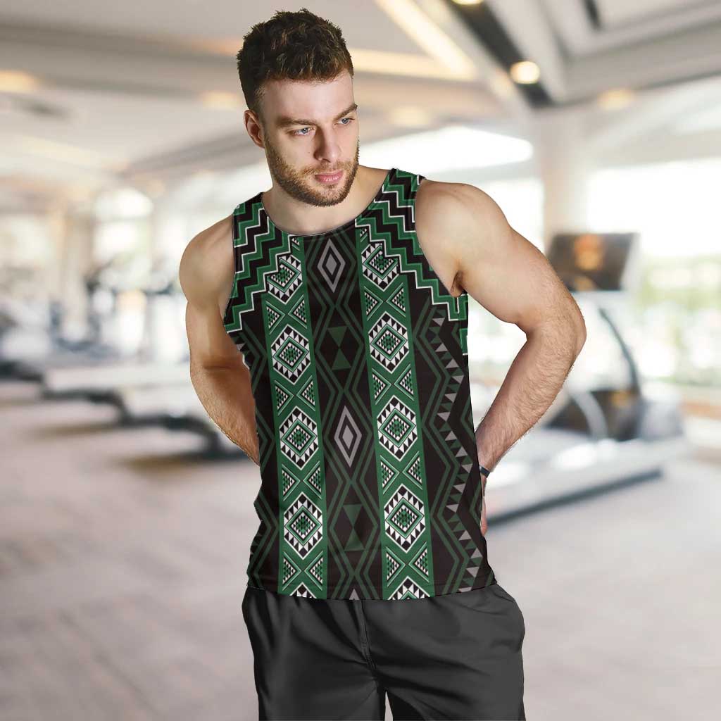 New Zealand Aotearoa Men Tank Top Green Poutama With Taniko Pattern LT05 Green - Polynesian Pride