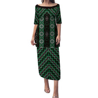 New Zealand Aotearoa Puletasi Green Poutama With Taniko Pattern LT05 Long Dress Green - Polynesian Pride