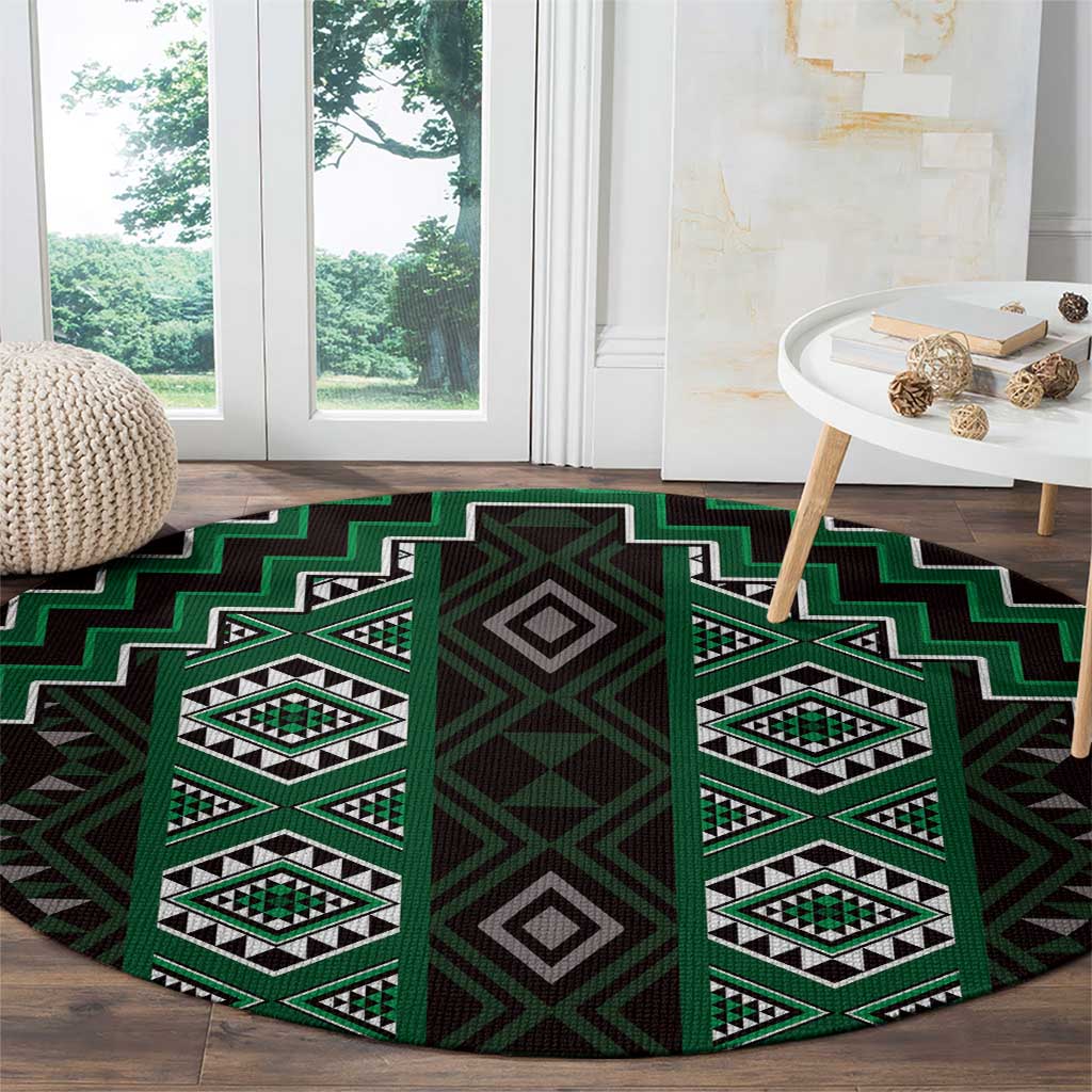 New Zealand Aotearoa Round Carpet Green Poutama With Taniko Pattern LT05