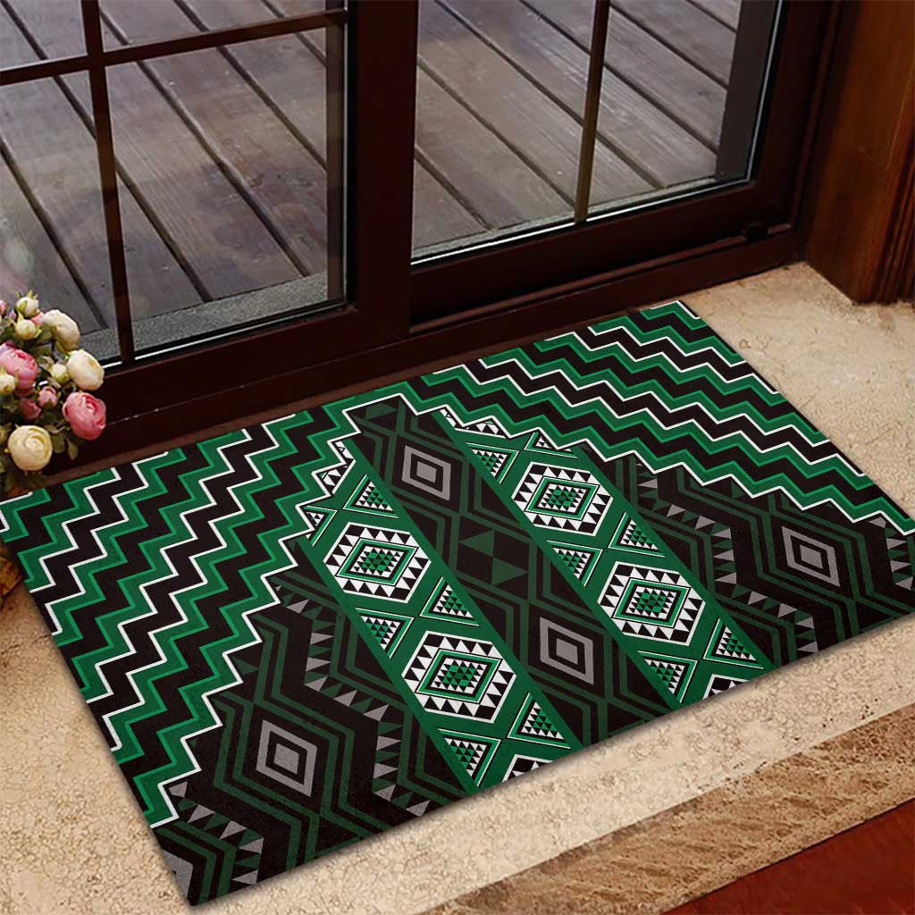 New Zealand Aotearoa Rubber Doormat Green Poutama With Taniko Pattern LT05 - Polynesian Pride