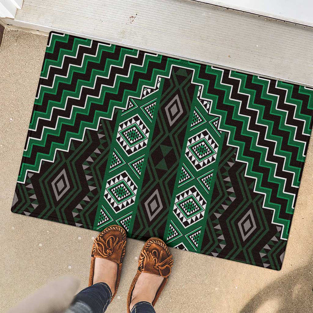 New Zealand Aotearoa Rubber Doormat Green Poutama With Taniko Pattern LT05 - Polynesian Pride