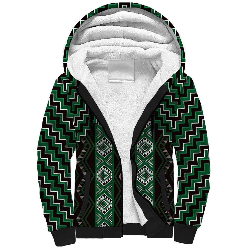 New Zealand Aotearoa Sherpa Hoodie Green Poutama With Taniko Pattern LT05 Unisex Green - Polynesian Pride