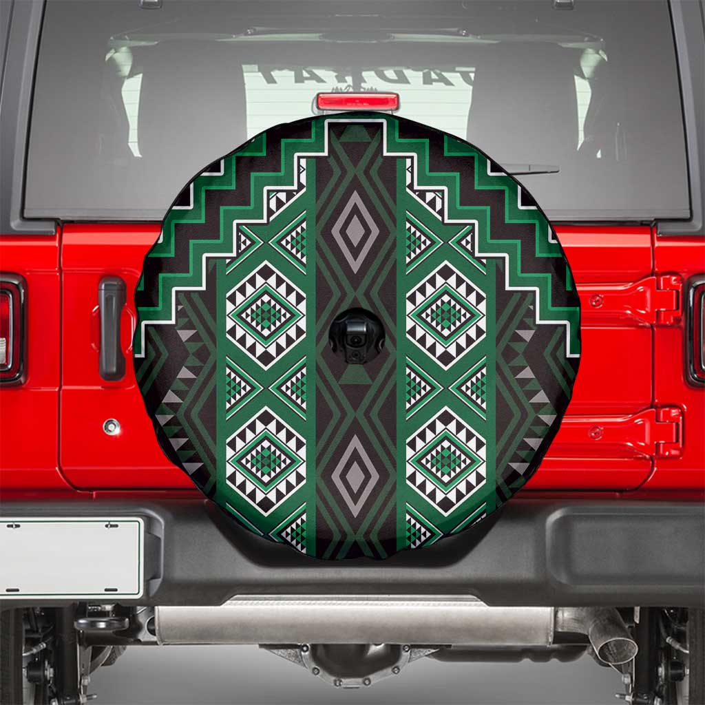 New Zealand Aotearoa Spare Tire Cover Green Poutama With Taniko Pattern LT05 - Polynesian Pride