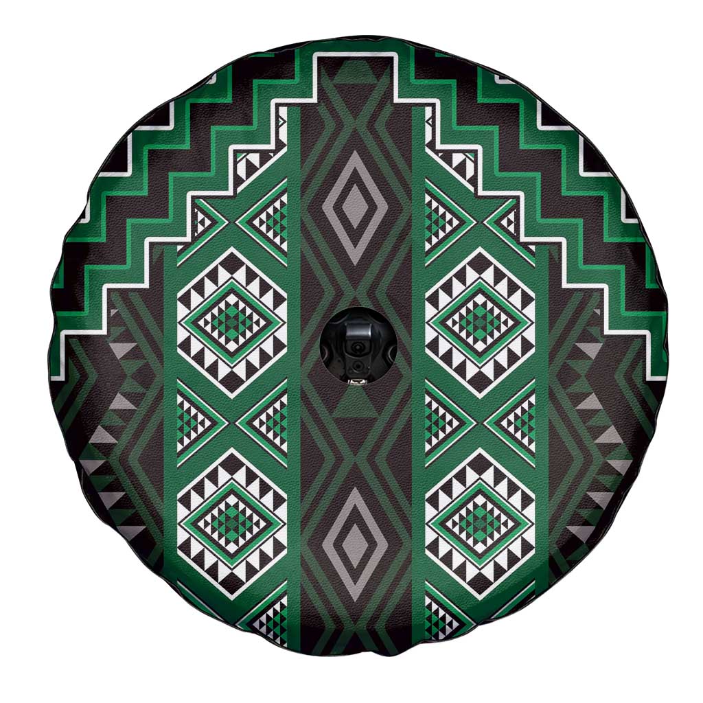 New Zealand Aotearoa Spare Tire Cover Green Poutama With Taniko Pattern LT05 - Polynesian Pride