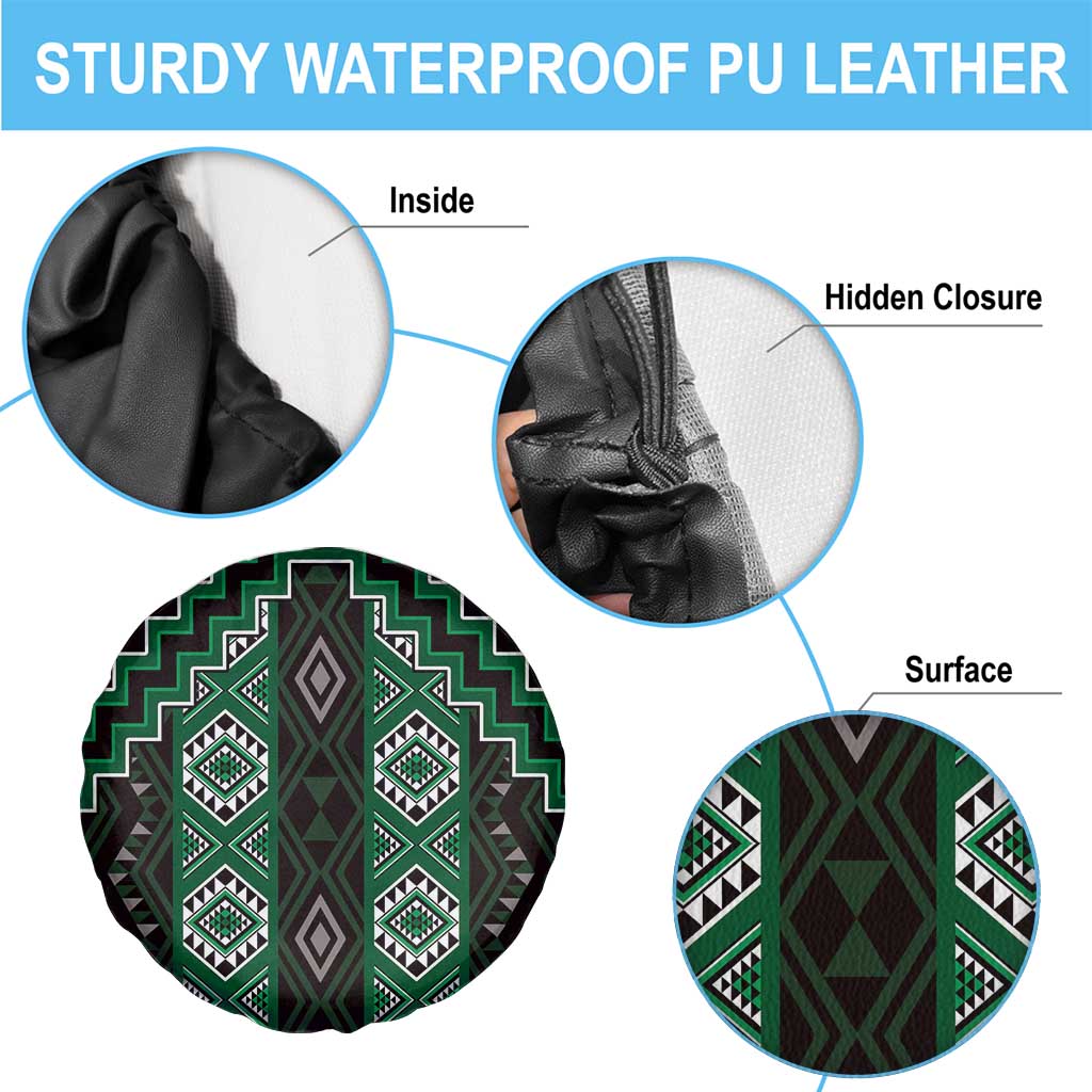 New Zealand Aotearoa Spare Tire Cover Green Poutama With Taniko Pattern LT05 - Polynesian Pride