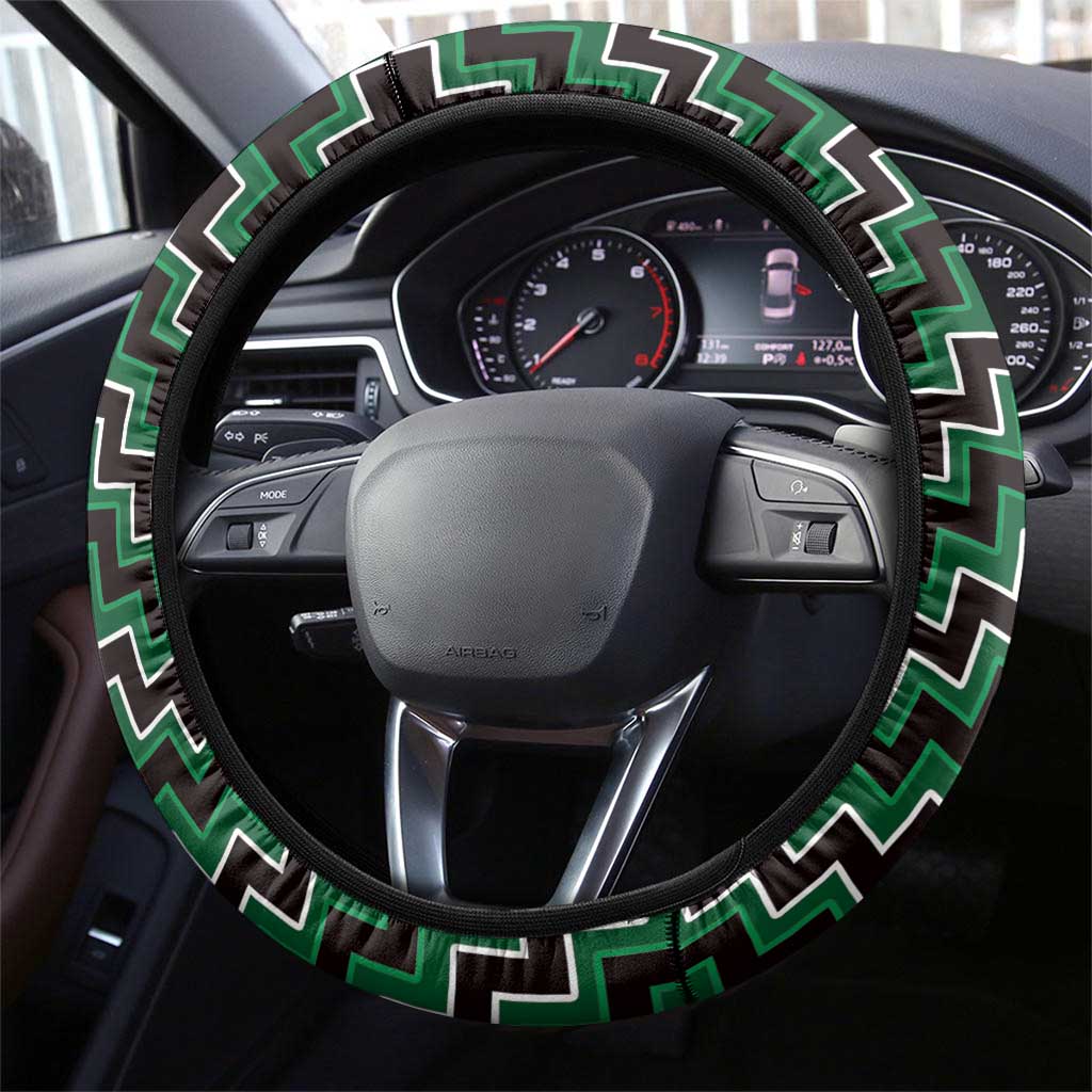 New Zealand Aotearoa Steering Wheel Cover Green Poutama With Taniko Pattern LT05 - Polynesian Pride