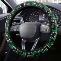 New Zealand Aotearoa Steering Wheel Cover Green Poutama With Taniko Pattern LT05 - Polynesian Pride