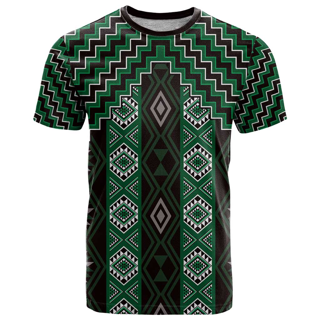 New Zealand Aotearoa T Shirt Green Poutama With Taniko Pattern LT05 Green - Polynesian Pride