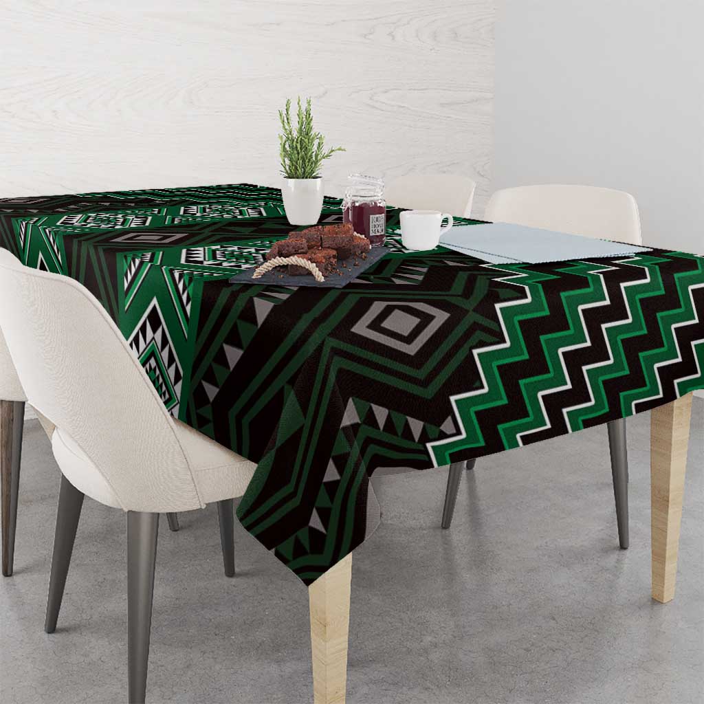 New Zealand Aotearoa Tablecloth Green Poutama With Taniko Pattern LT05 - Polynesian Pride