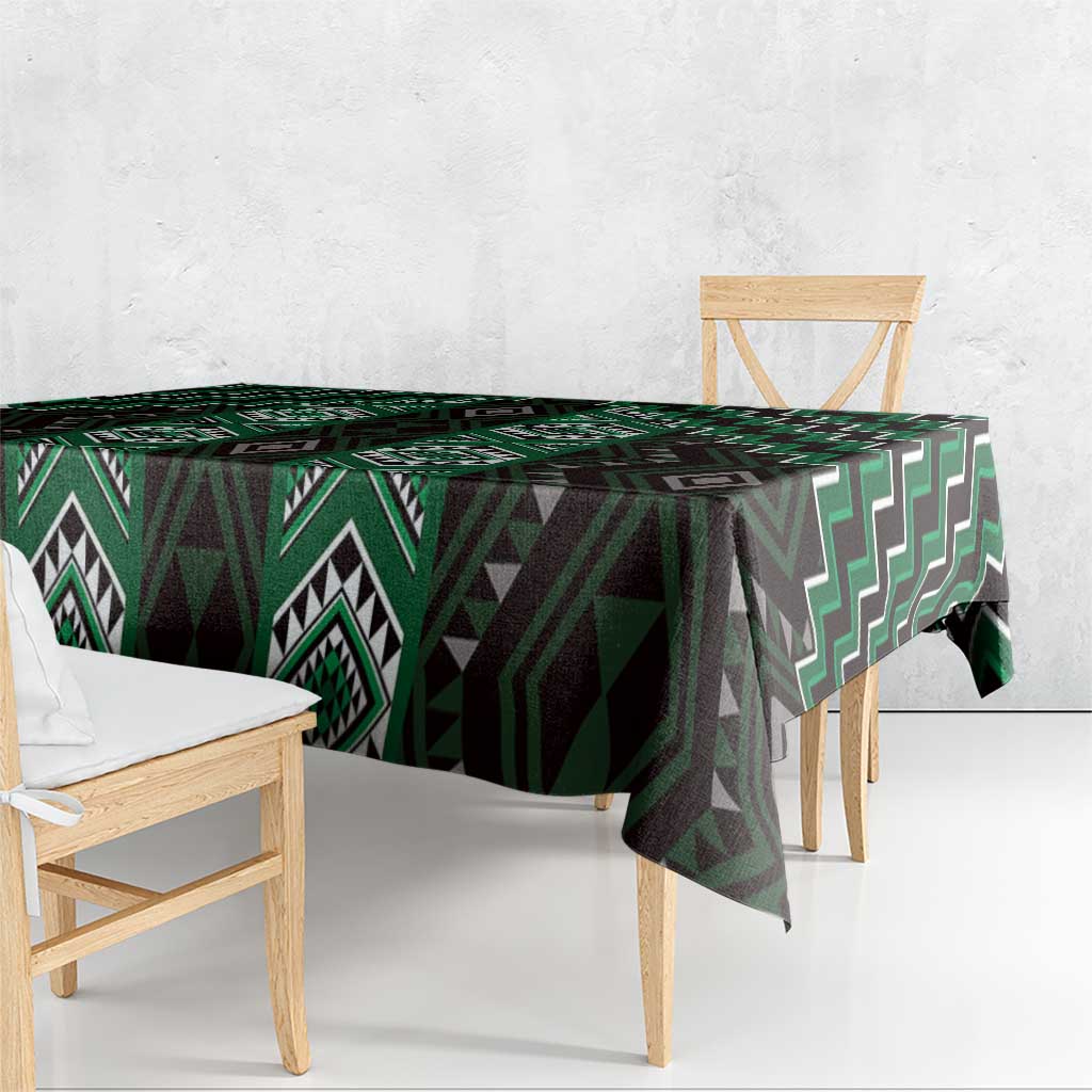 New Zealand Aotearoa Tablecloth Green Poutama With Taniko Pattern LT05 - Polynesian Pride