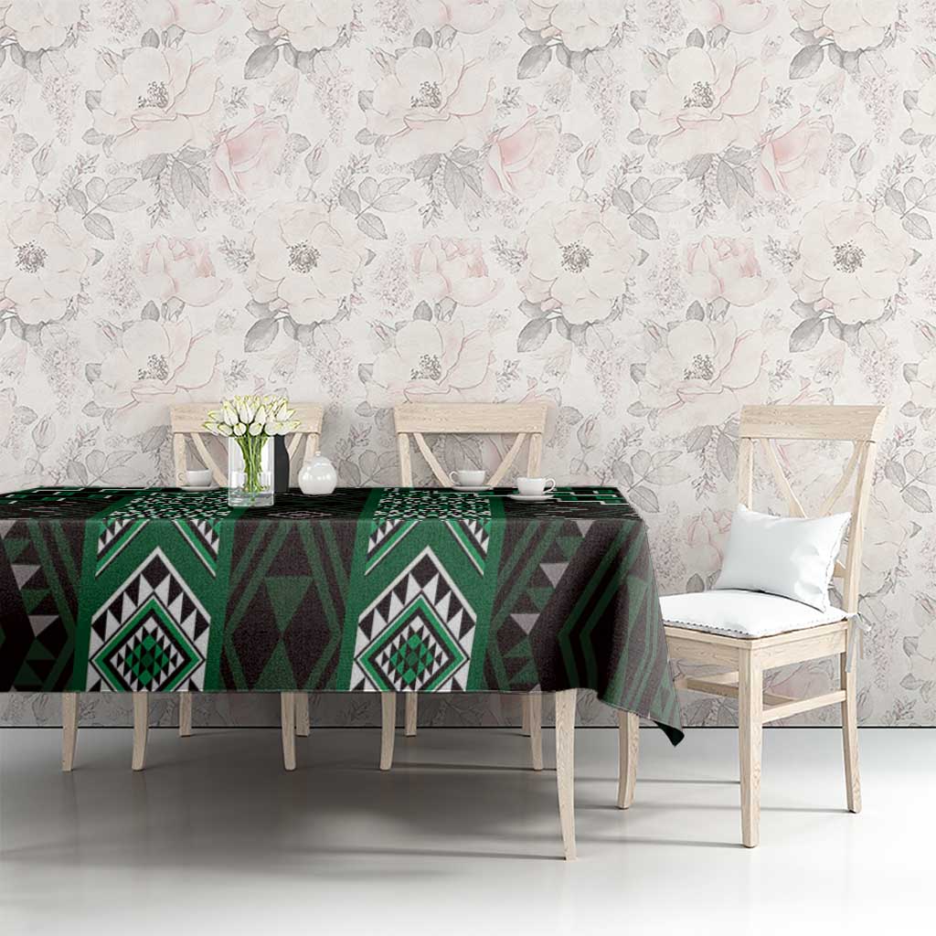 New Zealand Aotearoa Tablecloth Green Poutama With Taniko Pattern LT05 - Polynesian Pride