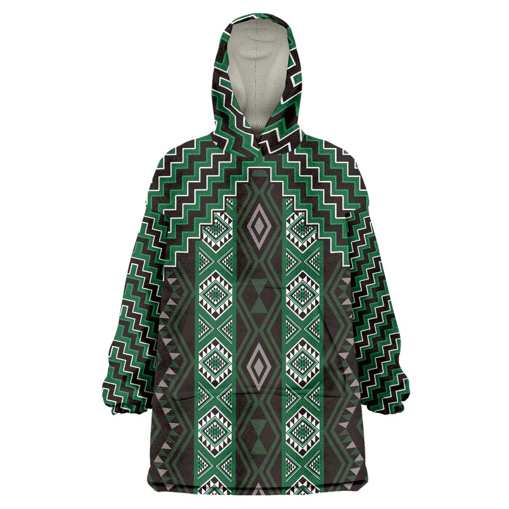 New Zealand Aotearoa Wearable Blanket Hoodie Green Poutama With Taniko Pattern LT05 One Size Green - Polynesian Pride